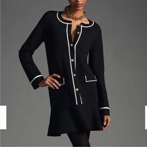 Black Sweater Dress with White Trim